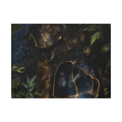 Dark Japandi Broken Pottery in Dappled | Shadow Zen Canvas Art