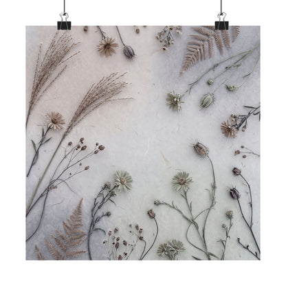 Earthy Dried Flowers Wall Art Print - Japanese Pattern Japandi