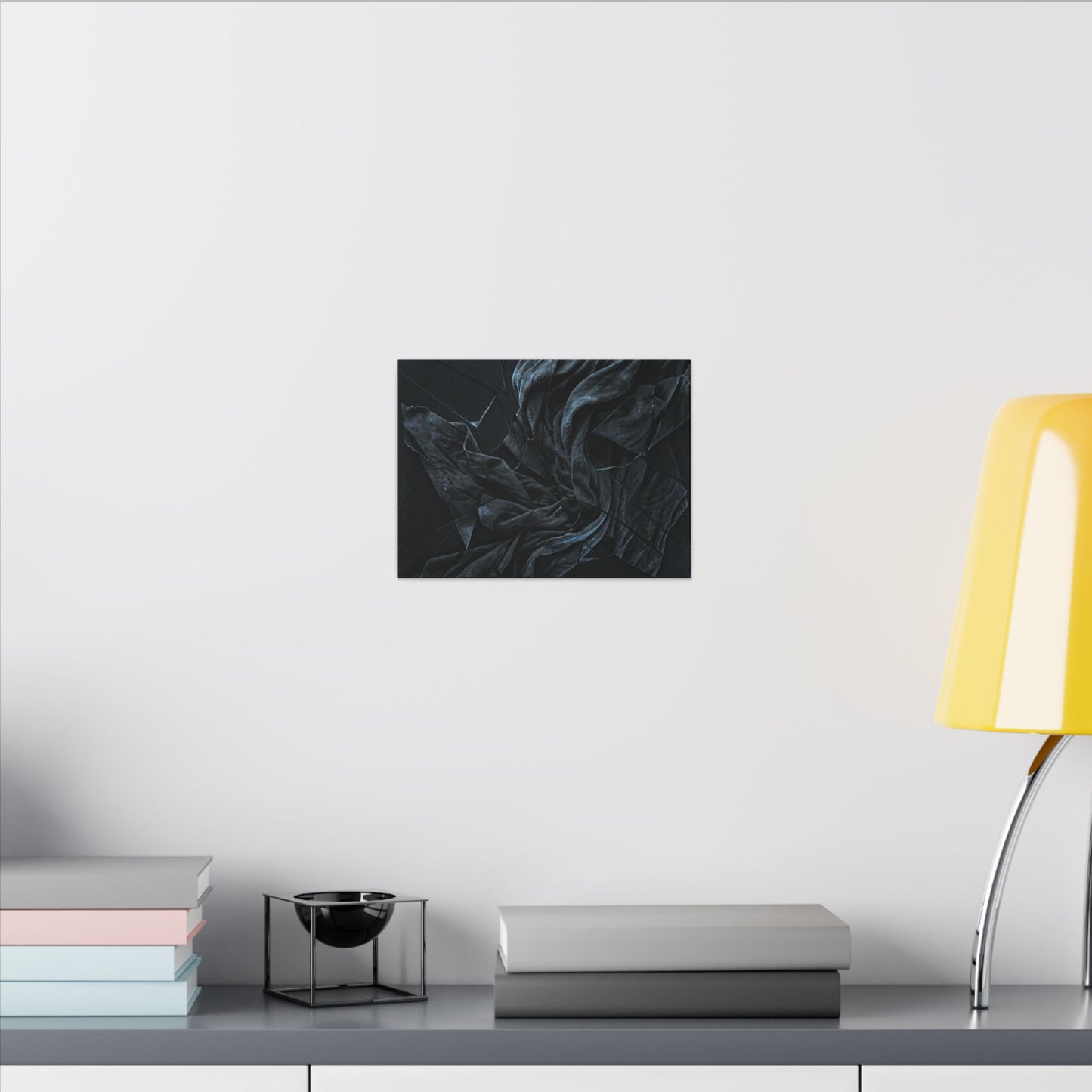 Dark Japandi Silk Drape in Moonlight | Moody Minimal Canvas Art