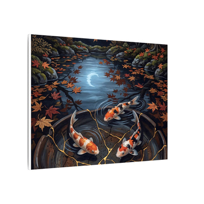 Koi Pond Canvas Art | Autumn Kintsugi Gold Repair Art