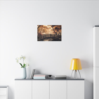 Autumn Wooden Bridge Gold Vein Canvas Art | Resilient Decor