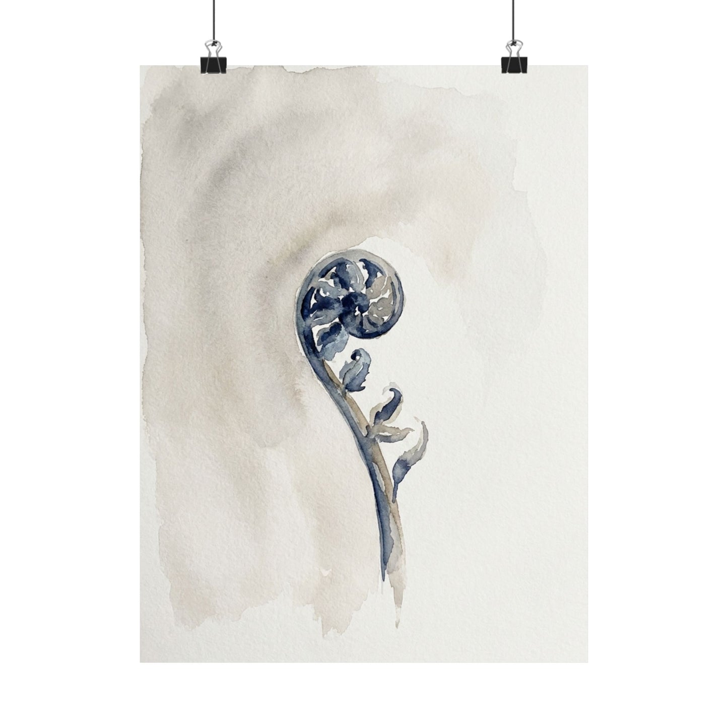 Fern Unfurling Watercolor Wall Art Print | Earthy Japandi Art