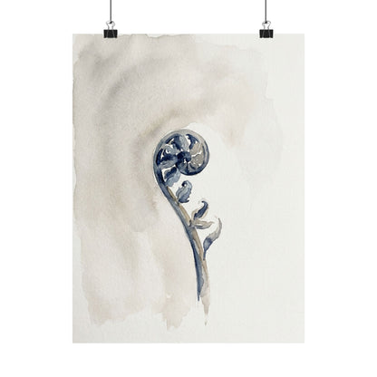 Fern Unfurling Watercolor Wall Art Print | Earthy Japandi Art