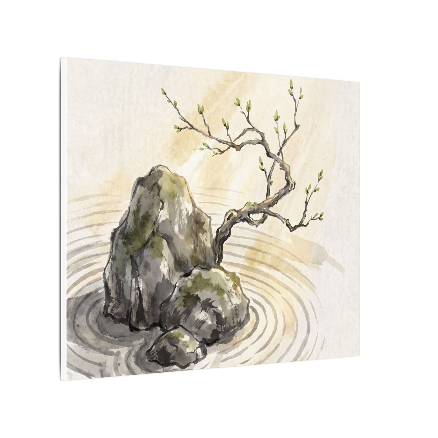 Serene Rock Garden Canvas Art - Sumi E Zen