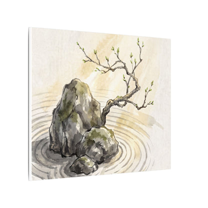 Serene Rock Garden Canvas Art - Sumi E Zen
