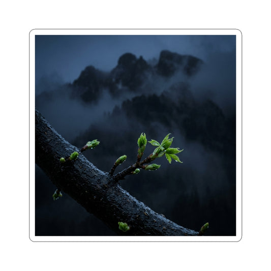 Mountain Mist Moody Minimal Sticker | Bold Dark Japandi Art