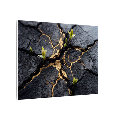 Ma Cracked Earth Canvas Art - Dark Japandi Charcoal Ink