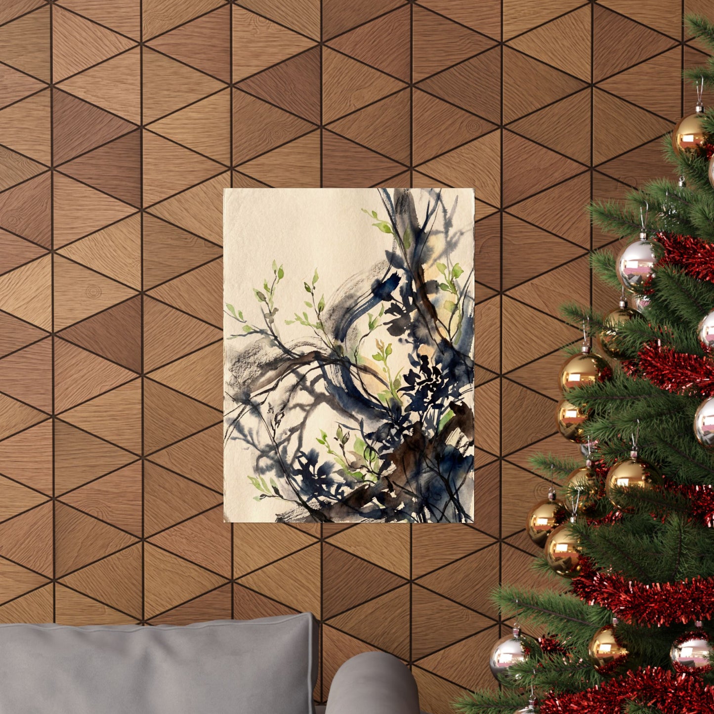 Shadow Play Wall Art Print | Spring Dark Japandi Charcoal Ink Art
