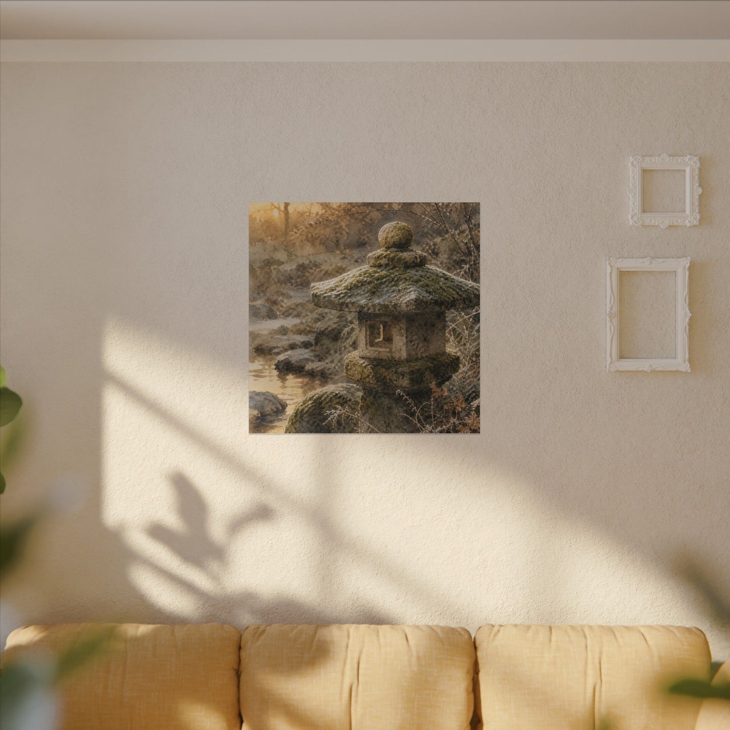Winter Stone Lantern Watercolor Canvas Art | Earthy Decor