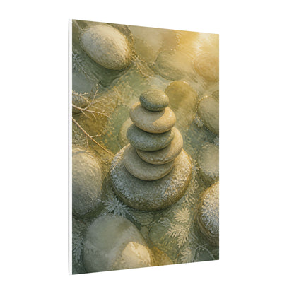 River Stones Watercolor Canvas Art | Elegant Japandi Art