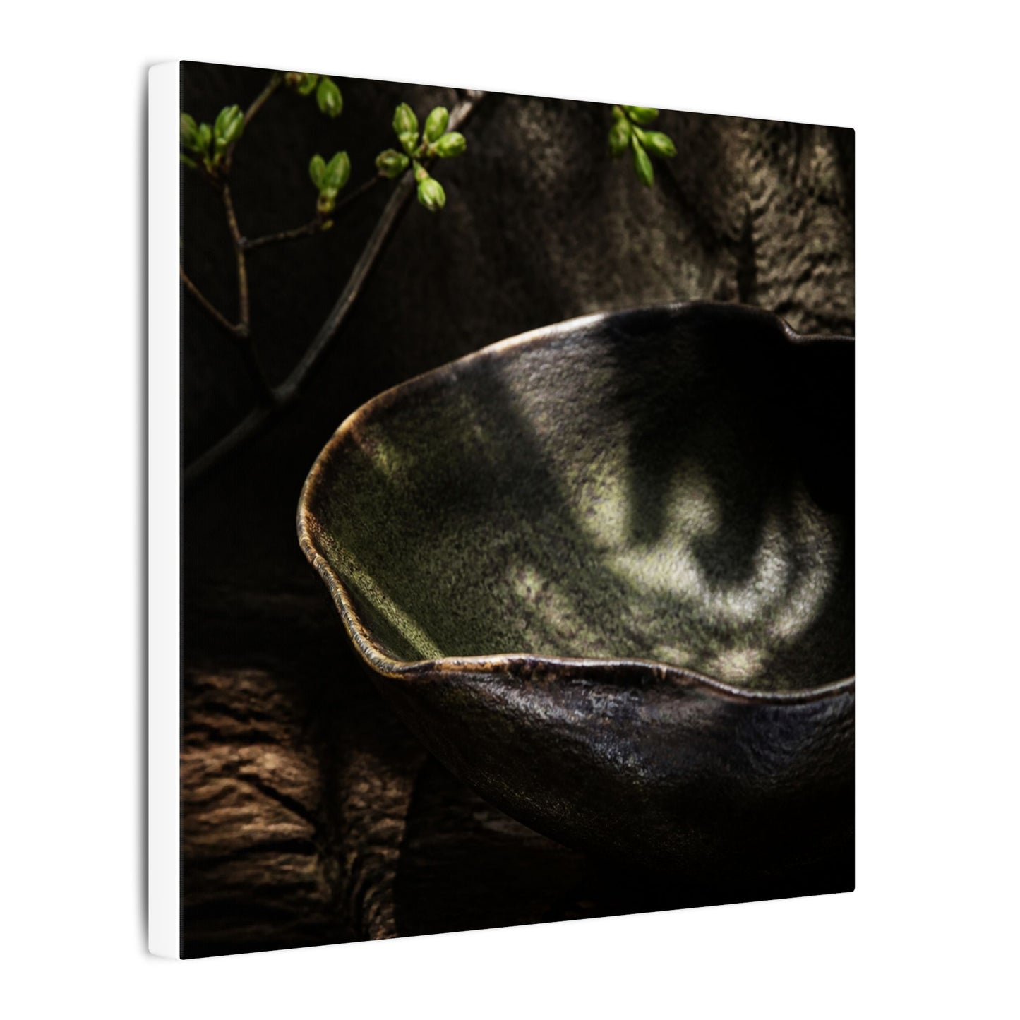 Sophisticated Ceramic Bowl Canvas Art - Dark Texture Dark Japandi