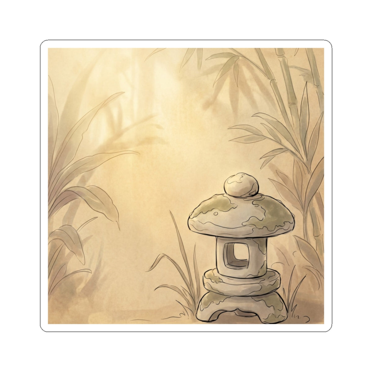 Stone Lantern Minimal Line Sticker | Neutral Japandi Art