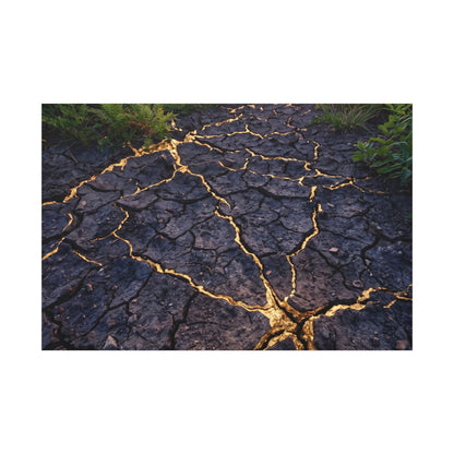 Cracked Earth Canvas Art | Summer Kintsugi Crackle Gold Art