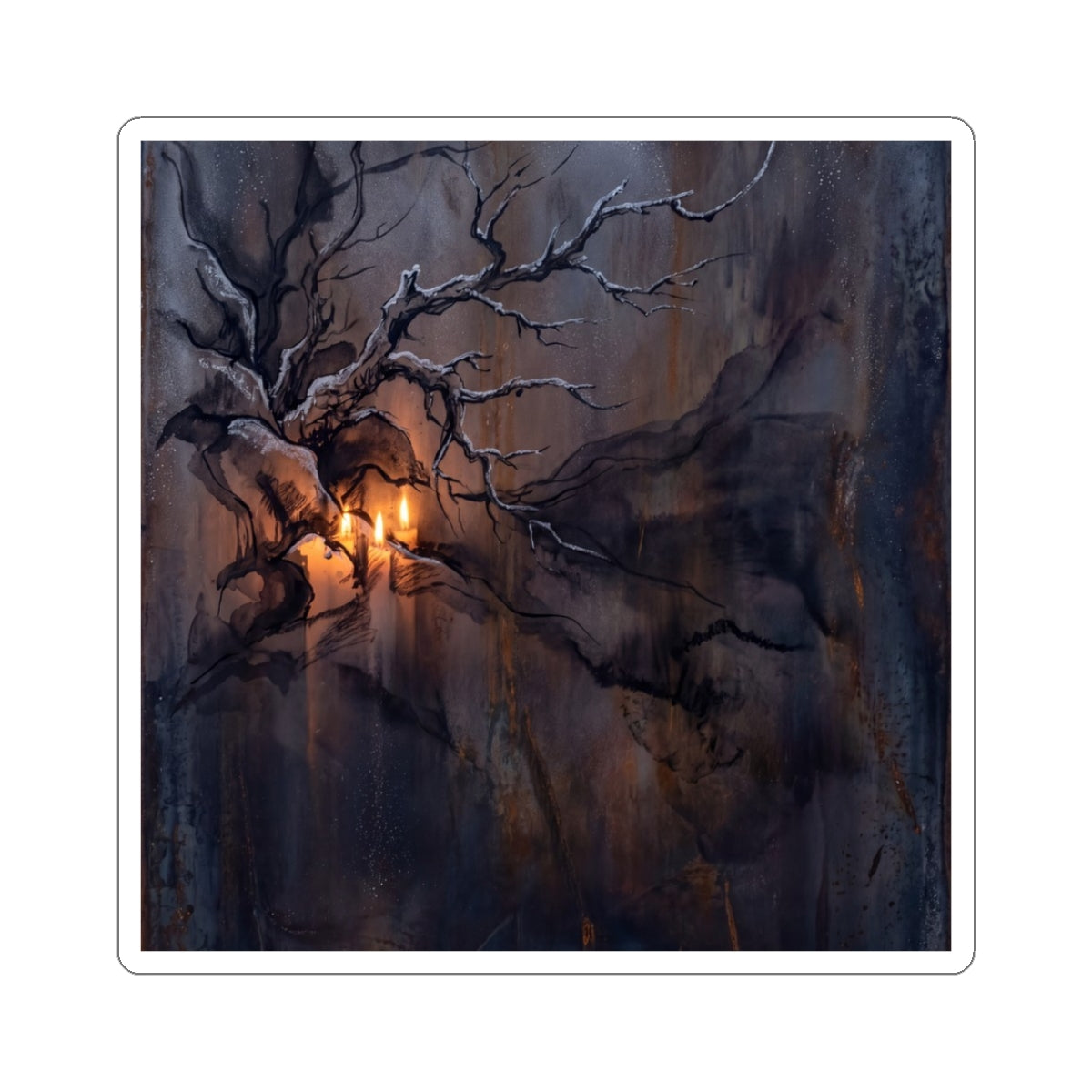 Dark Japandi Rust Patina in Candlelight | Charcoal Ink Sticker Art Print