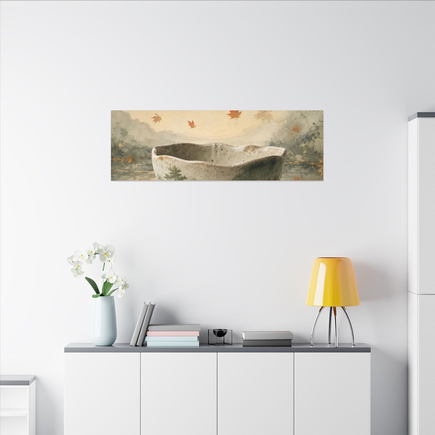 Autumn Ceramic Bowl Watercolor Canvas Art | Cozy Decor