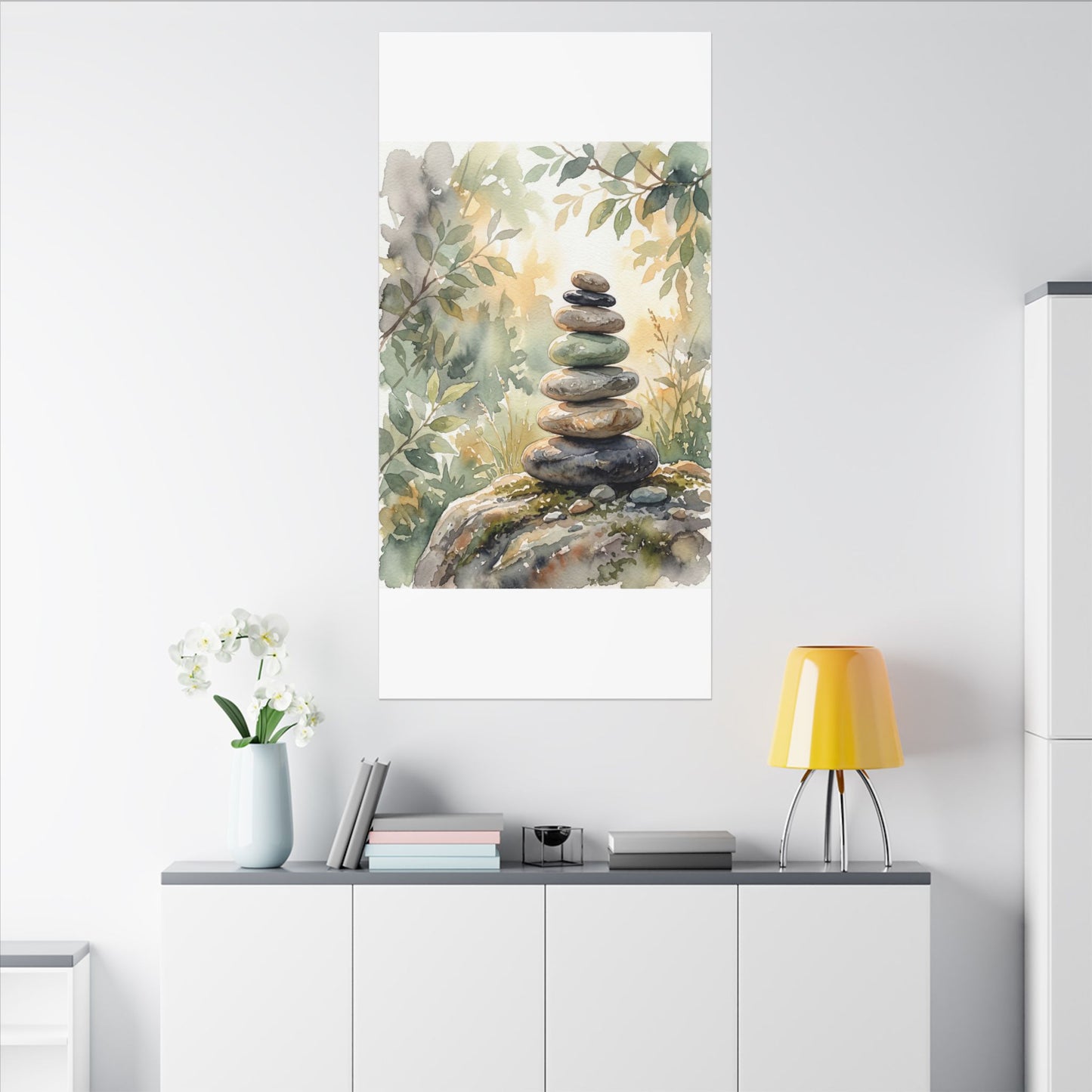 Golden Hour River Stones Canvas Art - Japandi Mono No Aware