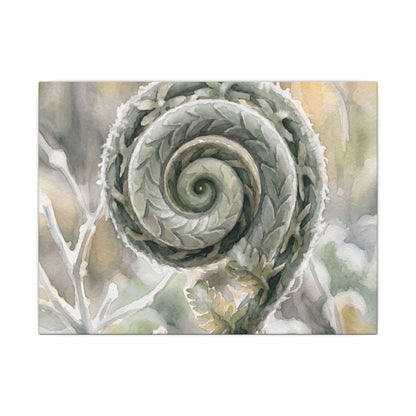 Winter Fern Unfurling Watercolor Canvas Art | Cozy Decor