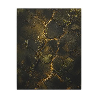 Shibui Cracked Earth Canvas Art - Dark Japandi Dark Texture