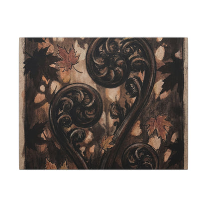 Mono No Aware Fern Unfurling Canvas Art - Dark Japandi Charcoal Ink Art Print