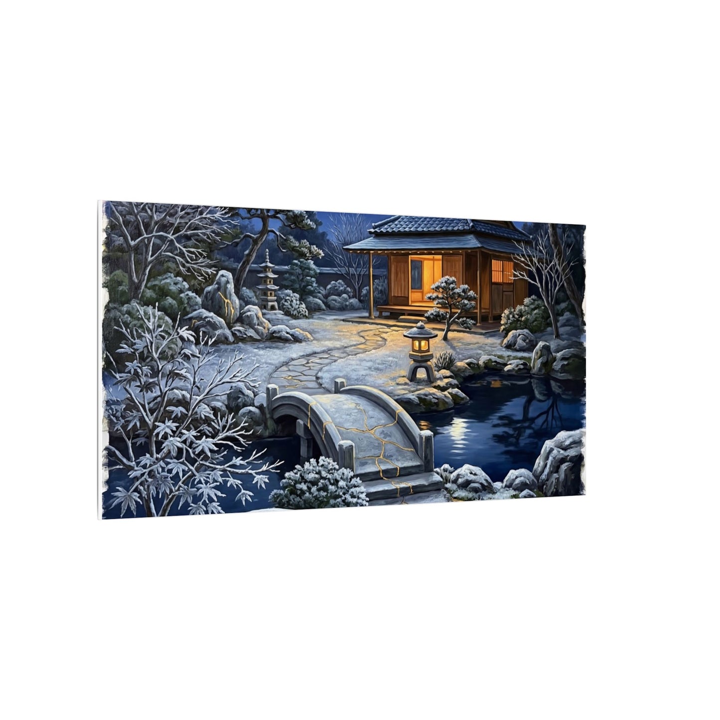 Moonlit Garden Winter Canvas Art | Kintsugi Artful Design