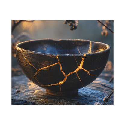 Ceramic Bowl Canvas Art | Winter Kintsugi Gold Repair Art
