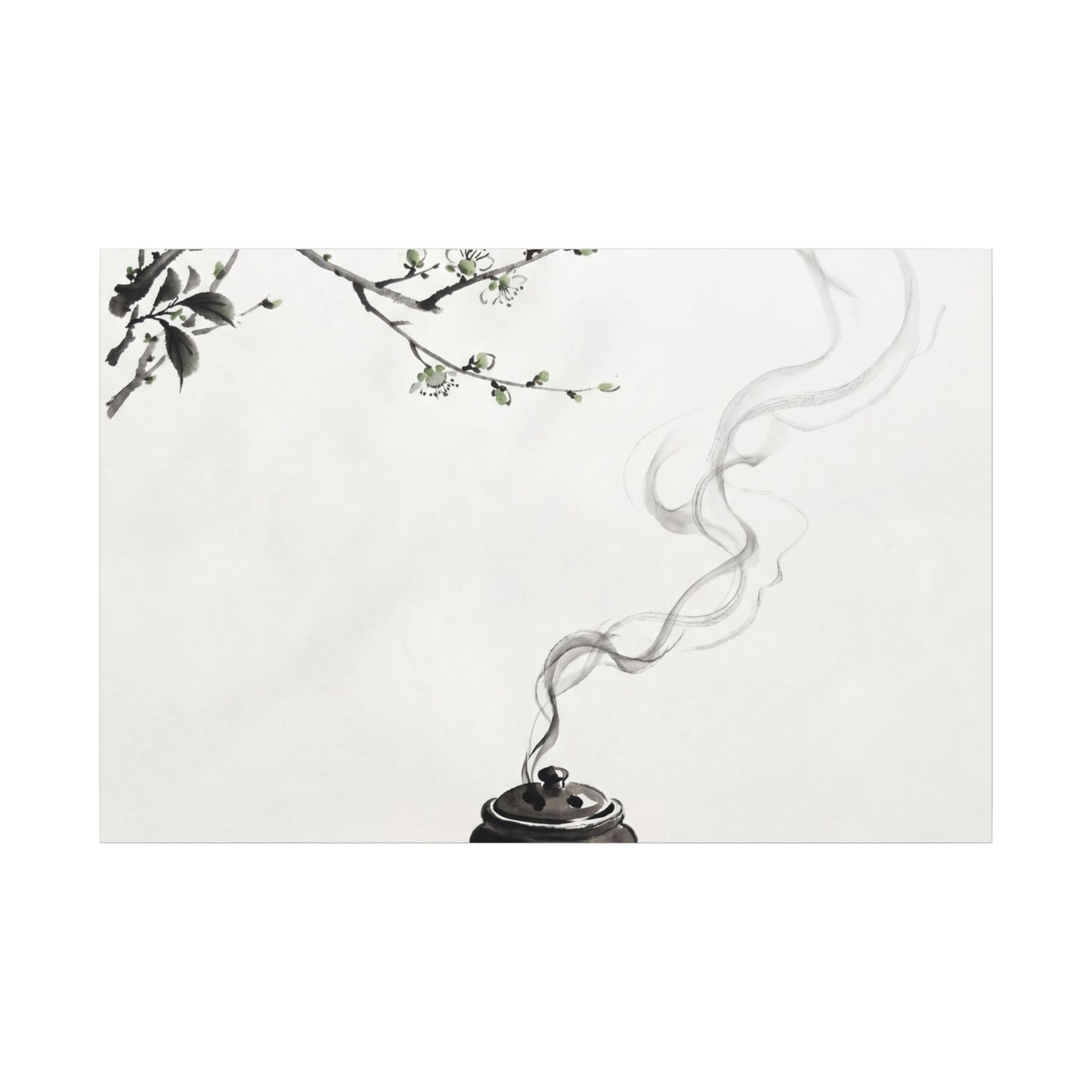 Calm Incense Smoke Canvas Art - Sumi E Zen