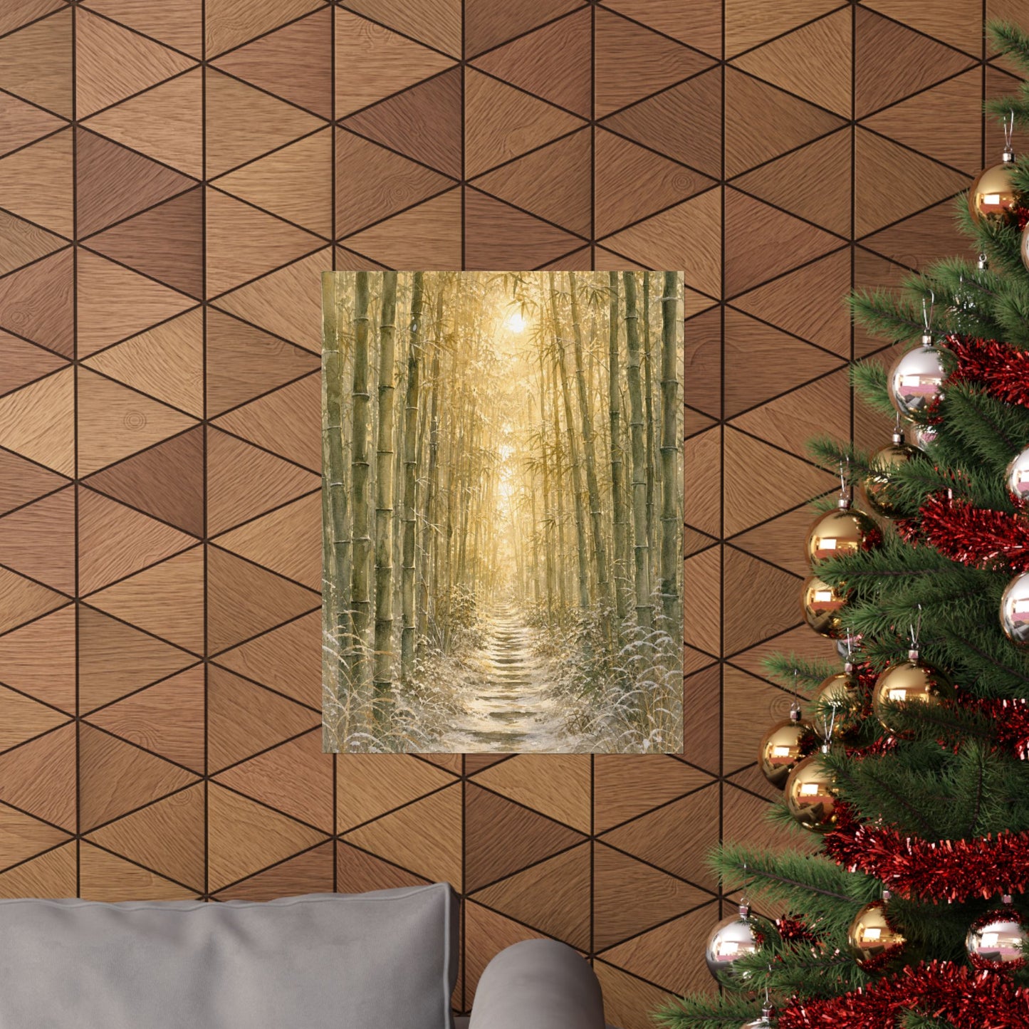 Japandi Bamboo Grove in Golden Hour | Watercolor Wall Art Print