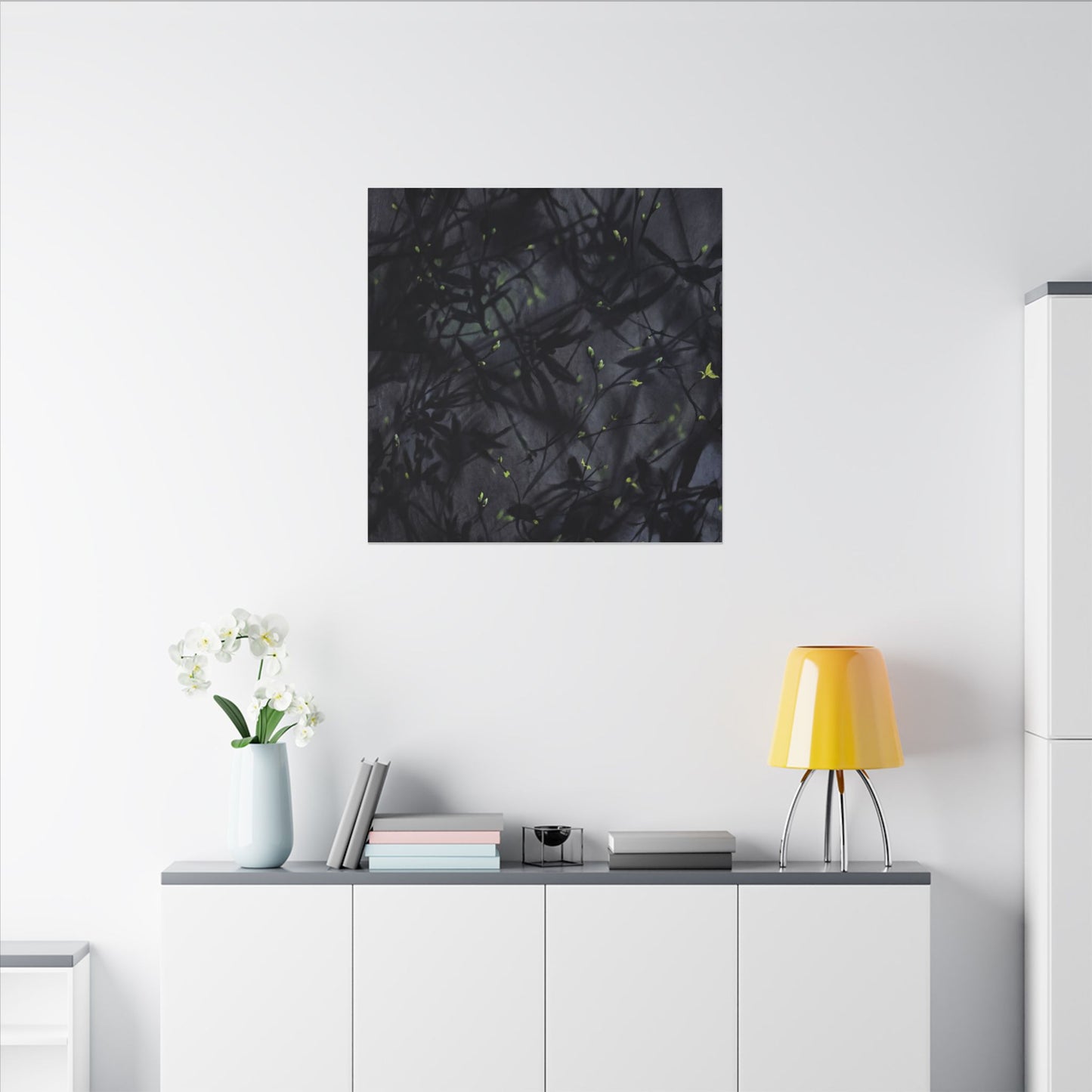 Shadow Play Spring Canvas Art | Dark Japandi Atmospheric Design