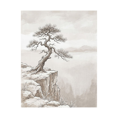 Japandi Pine Tree in Overcast | Minimal Line Wall Art Print