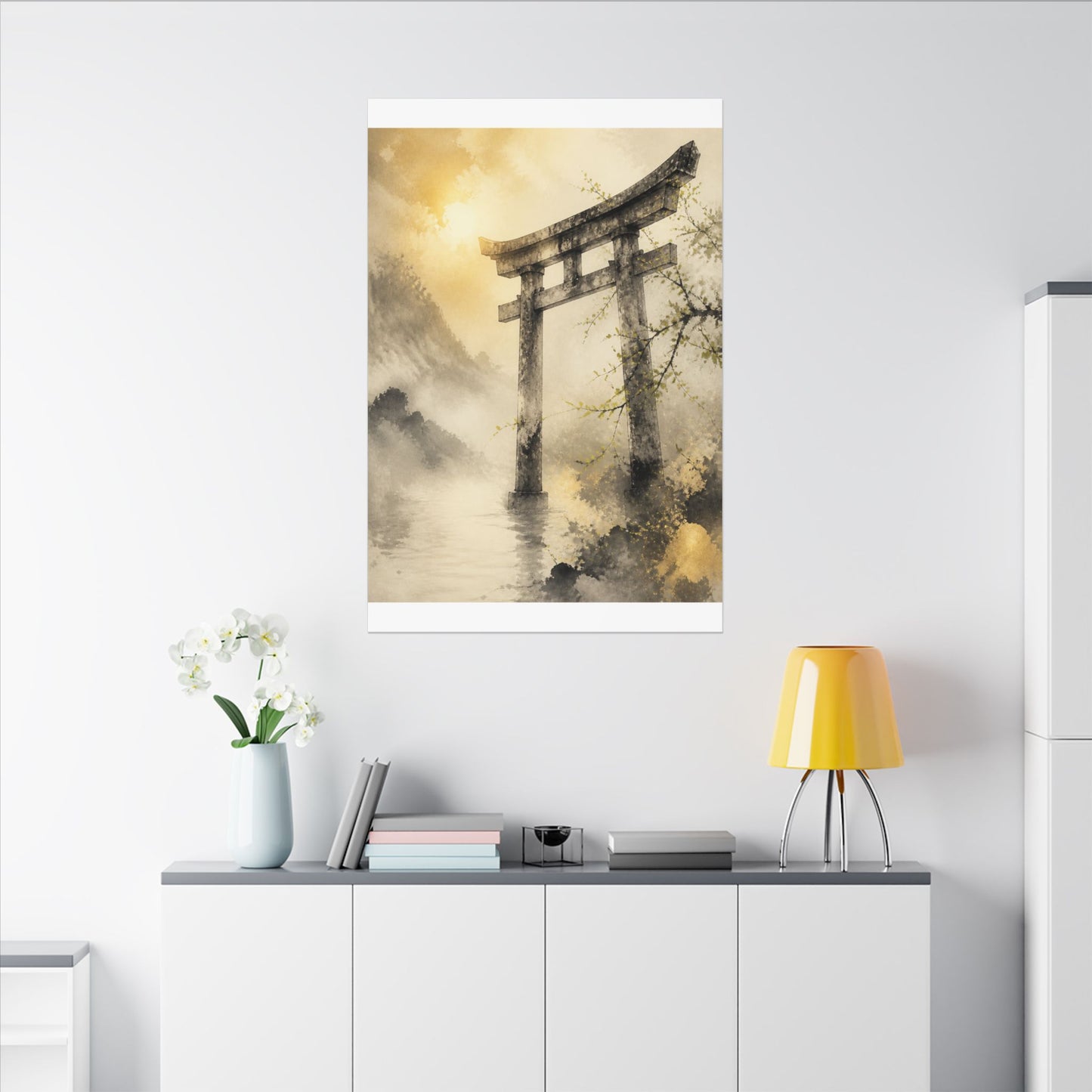 Spring Torii Gate Sumi E Canvas Art | Tranquil Decor