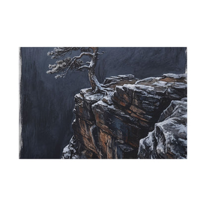 Dark Japandi Pine Tree in Dawn | Dark Texture Canvas Art