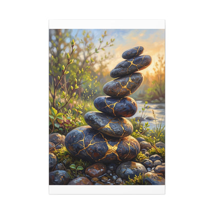 Spring River Stones Gold Repair Canvas Art | Healing Decor
