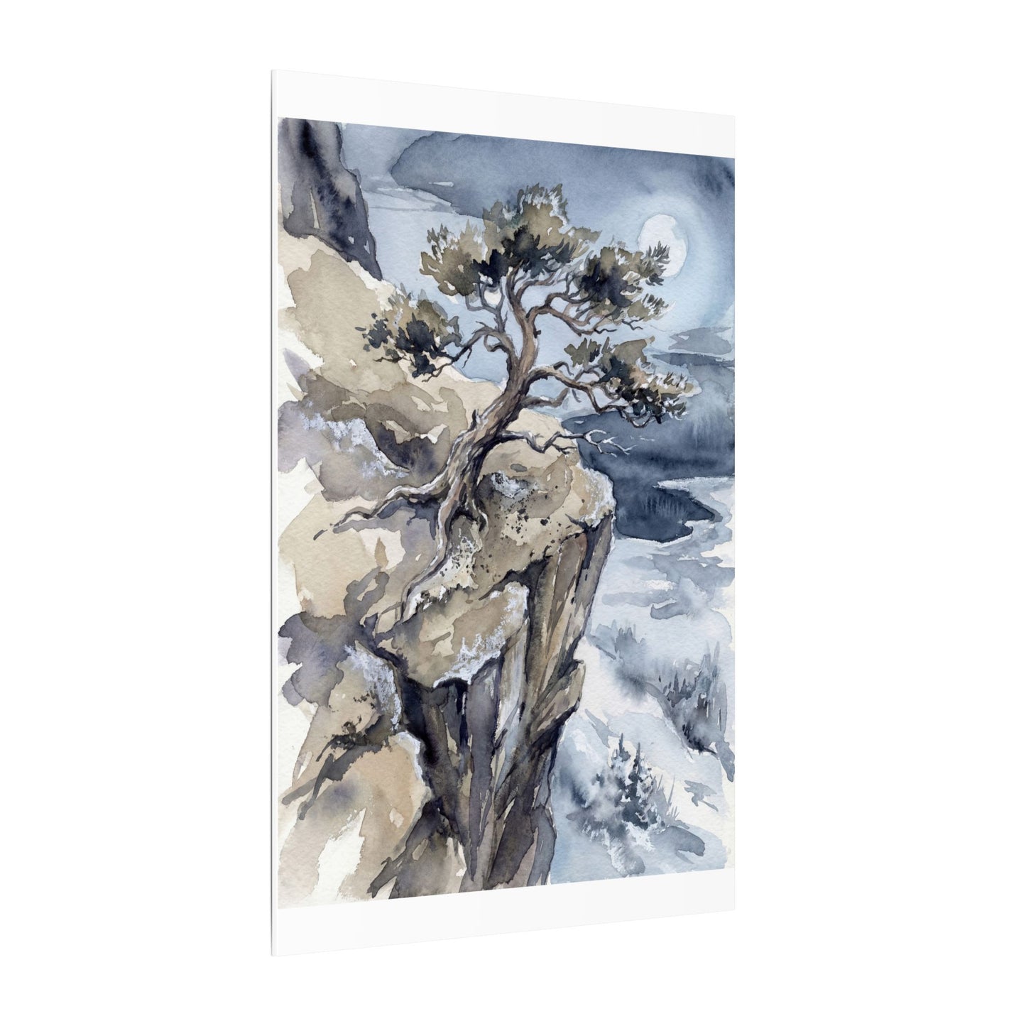 Pine Tree Canvas Art | Winter Japandi Watercolor Art