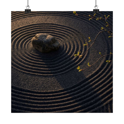 Dark Japandi Rock Garden in Golden Hour | Shadow Zen Wall Art Print Art Print
