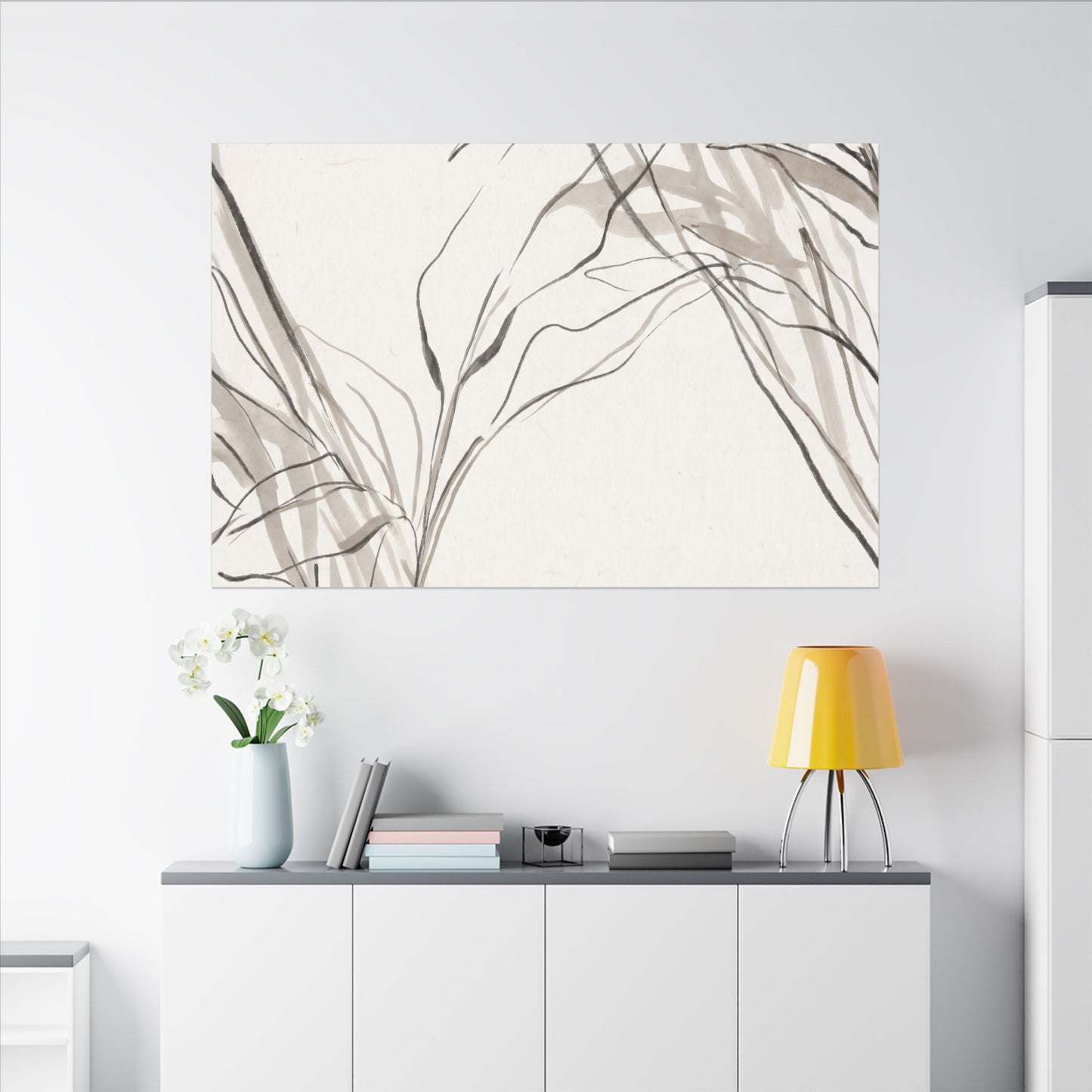 Neutral Shoji Screen Canvas Art - Minimal Line Japandi