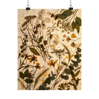 Dried Flowers Japanese Pattern Wall Art Print | Cozy Japandi Art