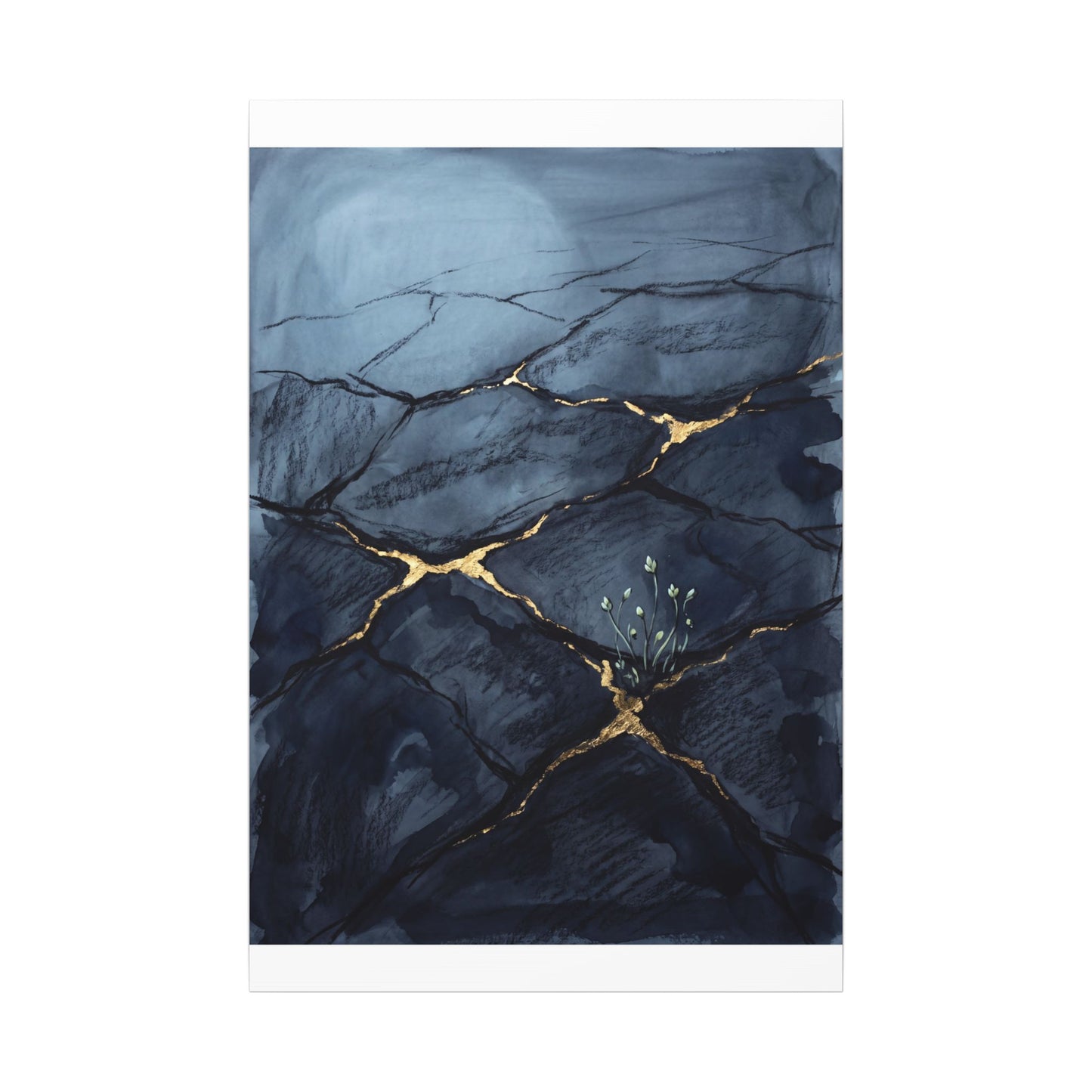 Mono No Aware Cracked Earth Canvas Art - Dark Japandi Charcoal Ink