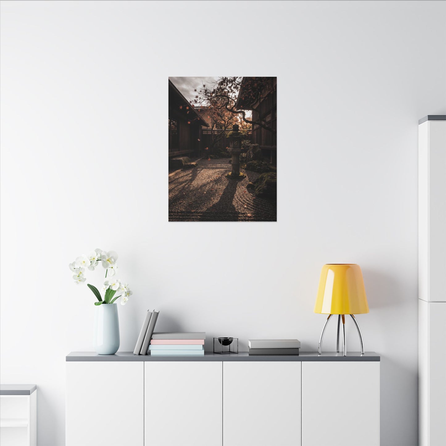 Seijaku Stone Lantern Canvas Art - Dark Japandi Shadow Zen