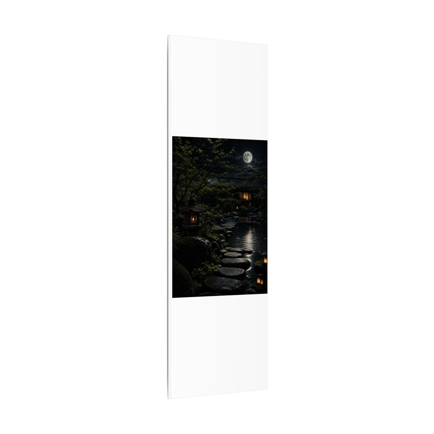 Moonlit Garden Shadow Zen Canvas Art | Sophisticated Dark Japandi Art