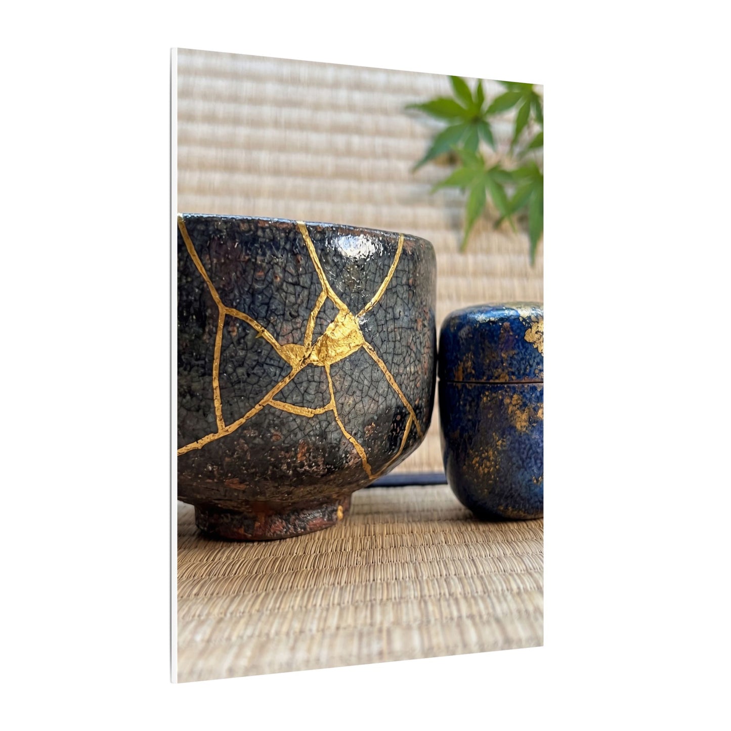 Tea Ceremony Crackle Gold Canvas Art | Philosophical Kintsugi Art