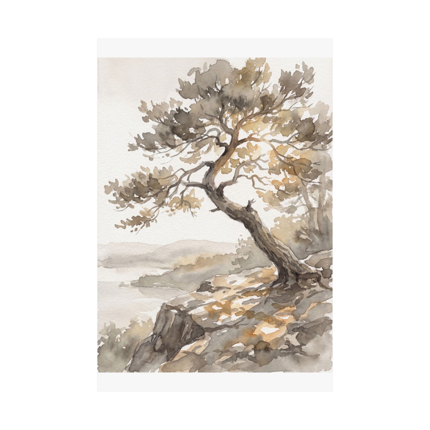 Mono No Aware Pine Tree Wall Art Print - Japandi Watercolor