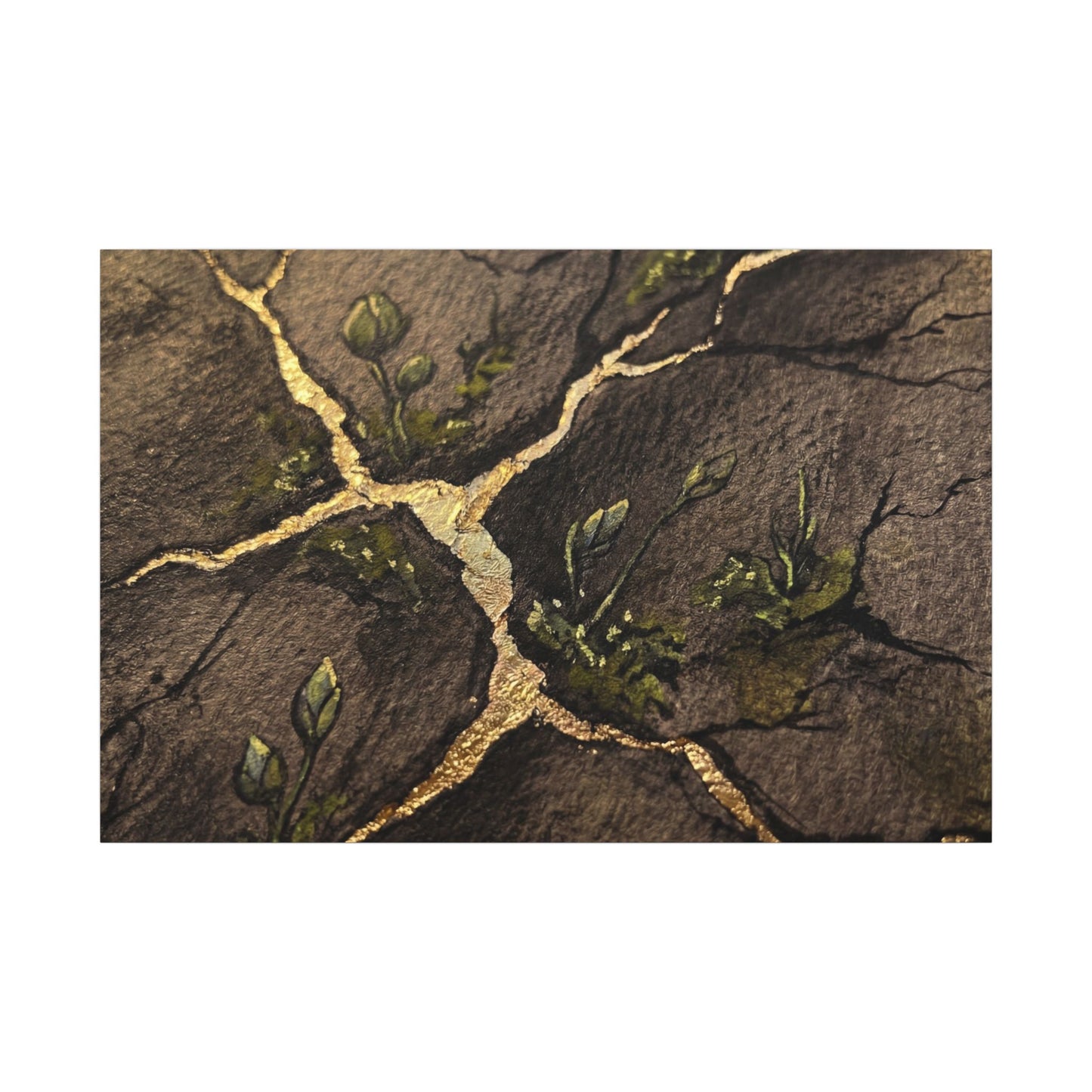 Spring Cracked Earth Charcoal Ink Canvas Art | Luxurious Decor Art Print