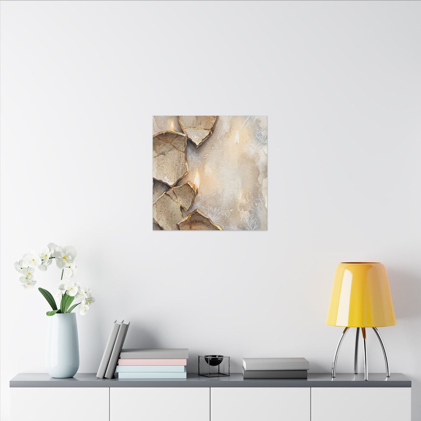 Broken Pottery Winter Canvas Art | Japandi Warm Design