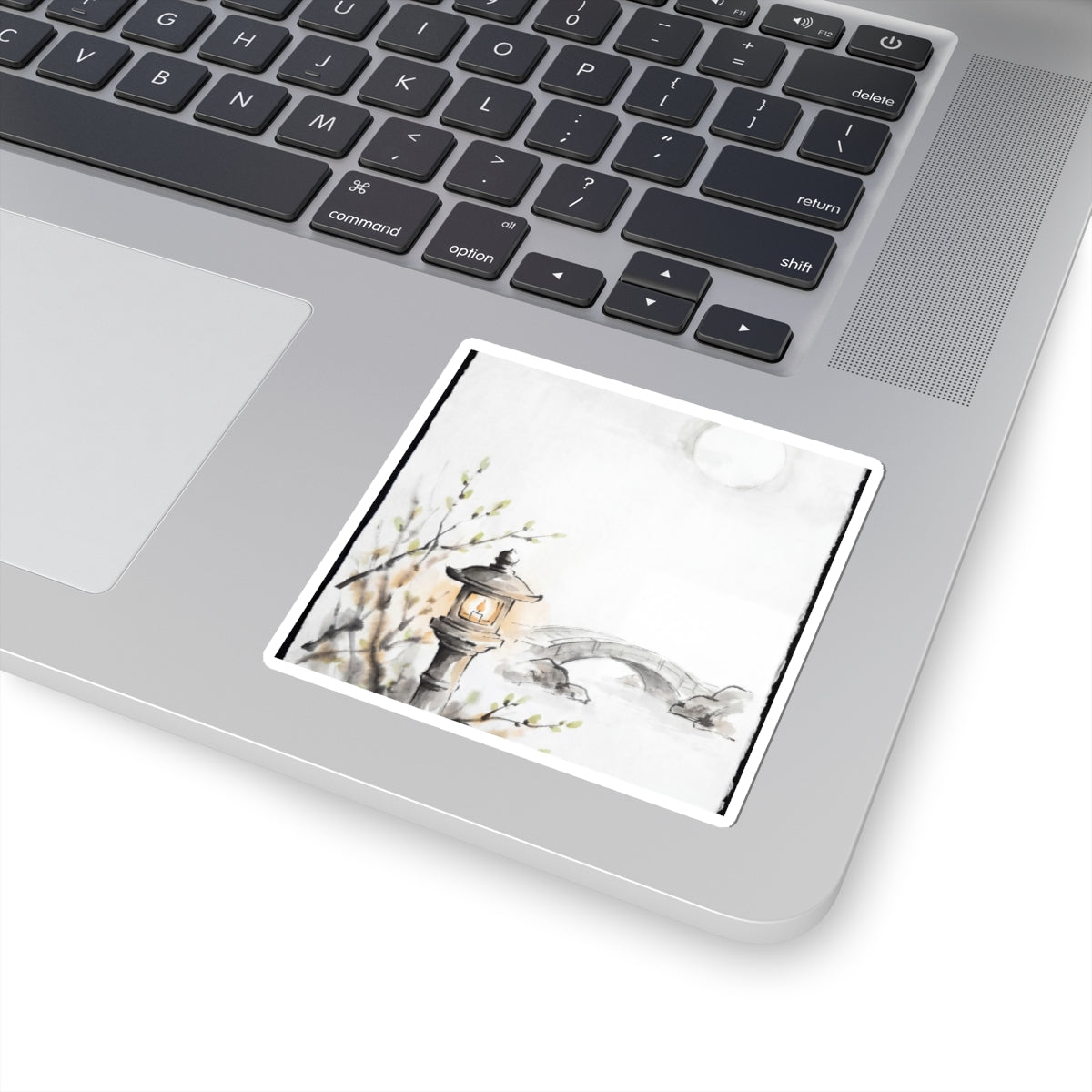 Spring Moonlit Garden Sumi E Sticker | Serene Decor Art Print