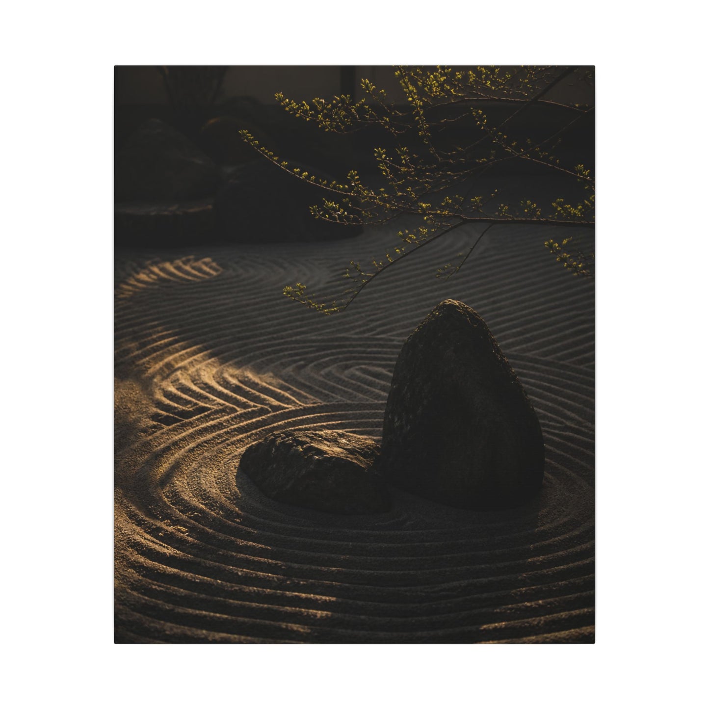 Ma Rock Garden Canvas Art - Dark Japandi Shadow Zen