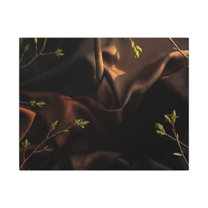 Dark Japandi Silk Drape in Golden Hour | Moody Minimal Canvas Art Art Print
