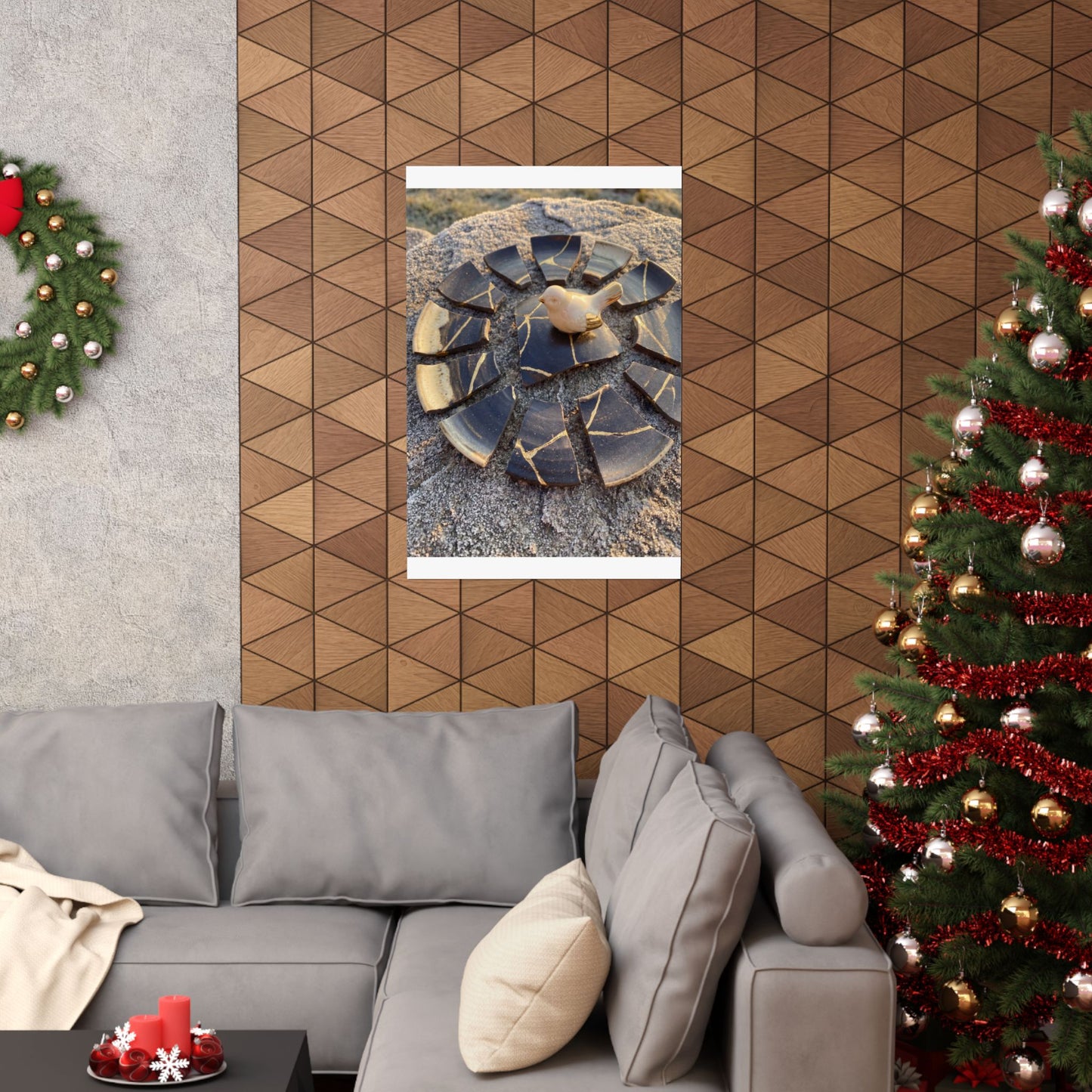 Kintsugi Broken Pottery in Golden Hour | Gold Repair Wall Art Print