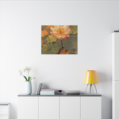 Autumn Lotus Flower Herbarium Canvas Art | Rustic Decor