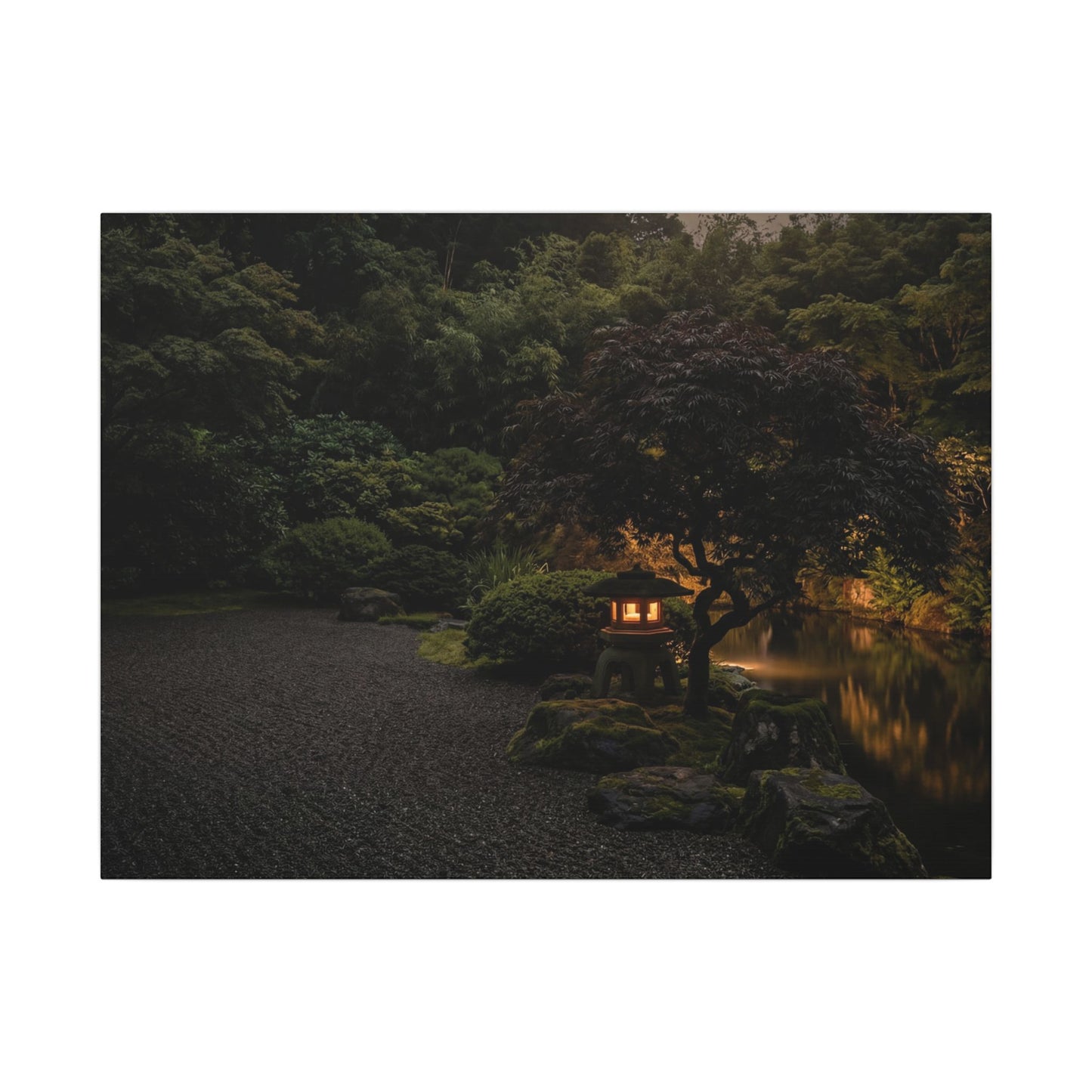 Dark Japandi Moonlit Garden in Golden Hour | Moody Minimal Canvas Art Art Print