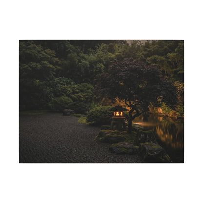 Dark Japandi Moonlit Garden in Golden Hour | Moody Minimal Canvas Art Art Print